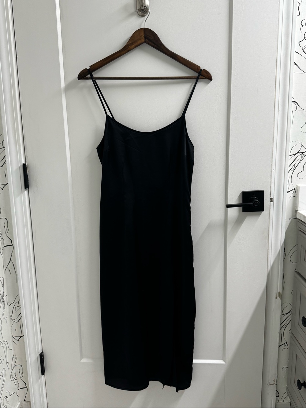 Abercrombie & Fitch Black Slip Midi Dress with Spaghetti Straps